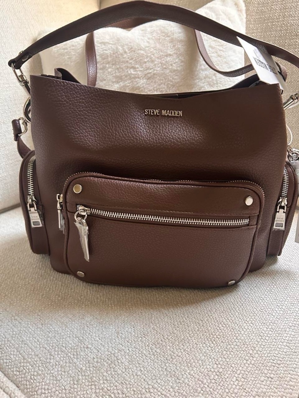Steve Madden Viral Pebbled Brown Shoulder/ Crossbody Hobo Bag - Picture 2 of 5